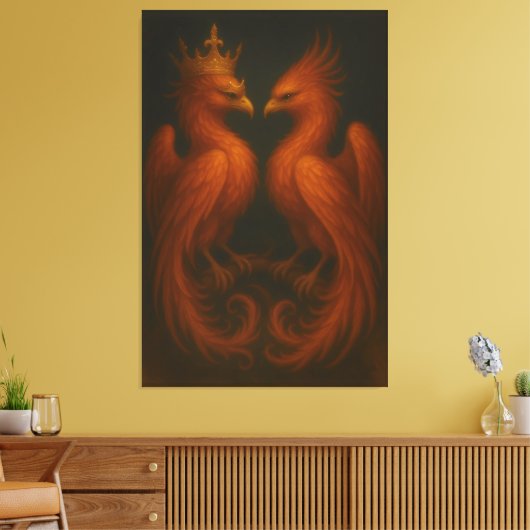 Royal Gold Phoenix Pair · Luxury Fine Art Canvas Leinwanddruck (Insitu (Wohnzimmer))