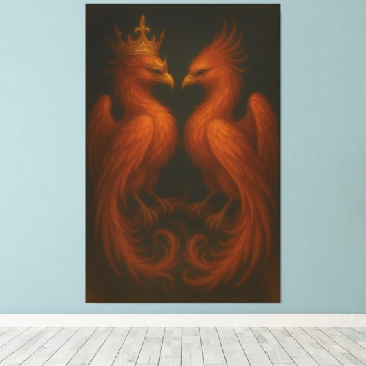 Royal Gold Phoenix Pair · Luxury Fine Art Canvas Leinwanddruck (Insitu (Holzboden))