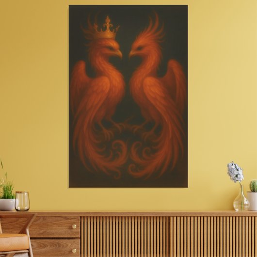 Royal Gold Phoenix Pair · Luxury Fine Art Canvas Leinwanddruck (Insitu (Wohnzimmer))