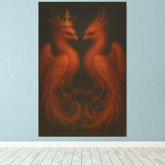 Royal Gold Phoenix Pair · Luxury Fine Art Canvas Leinwanddruck (Insitu (Holzboden))