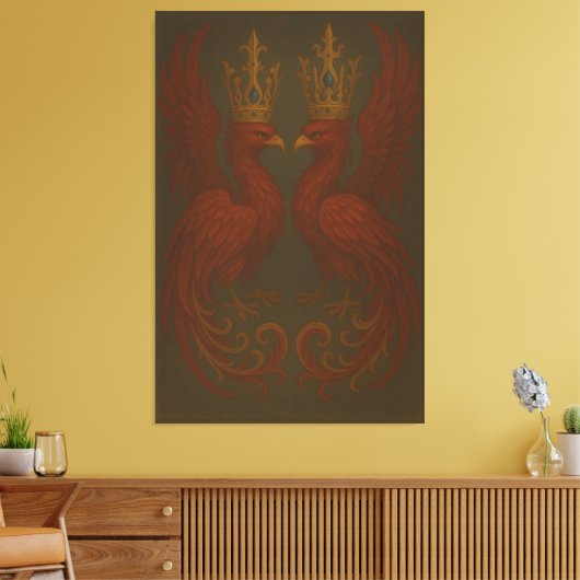Royal Gold Phoenix Pair · Luxury Fine Art Canvas Leinwanddruck (Insitu (Wohnzimmer))