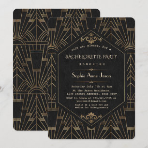 Royal Gold Schwarz Great Gatsby Junggesellinnenabs Einladung