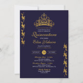 Royal Gold Tiara Crown Elegant Navy Quinceañera Einladung (Vorderseite)