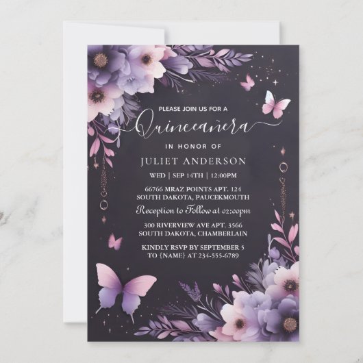 Royal Gold Tiara Lilac Light Lila Quinceanera Einladung (Vorderseite)