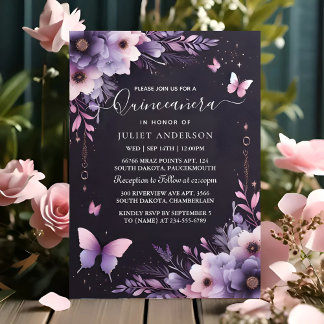 Royal Gold Tiara Lilac Light Lila Quinceanera Einladung