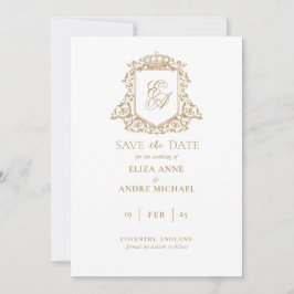 Royal Gold und White Monogram Wappen Save the Date