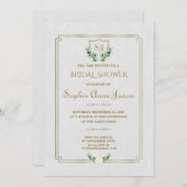 Royal Gold Wappen Greenery Floral Brautparty Einladung (Vorne/Hinten)