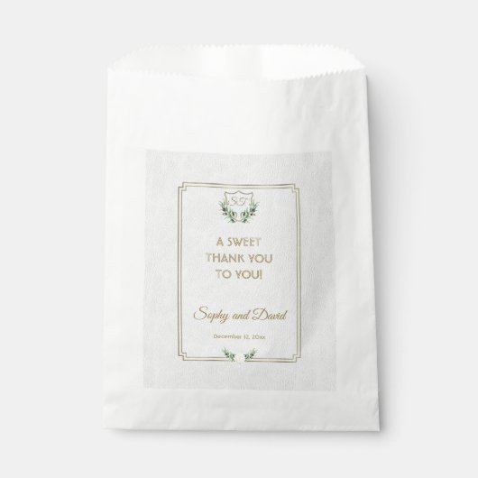 Royal Gold Wappen Lush Greenerity Wedding DANK Geschenktütchen (Vorderseite)