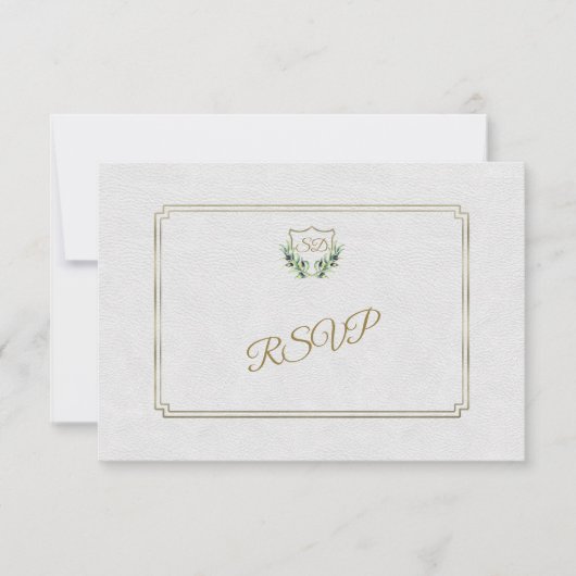 Royal Gold Wappen Lush Greenerity Wedding RSVP Karte (Vorderseite)