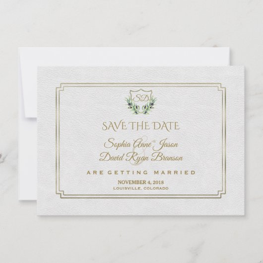 Royal Gold Wappen Lush Greenery Save the Date (Vorderseite)
