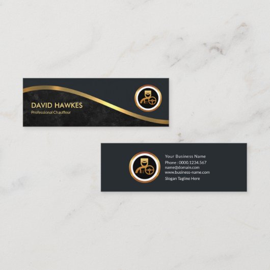 Royal Gold Wave Gray Grunge Chauffeur Mini Visitenkarte (Vorne/Hinten)