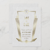Royal Gold White Art Deco Monogram Save the Date (Vorne/Hinten)