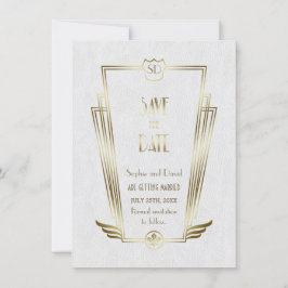 Royal Gold White Art Deco Monogram Save the Date