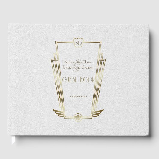 Royal Gold White Art Deco Monogram Wedding Gästebuch (Vorderseite)