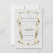 Royal Gold White Art Deco Monogram Wedding RSVP (Rückseite)
