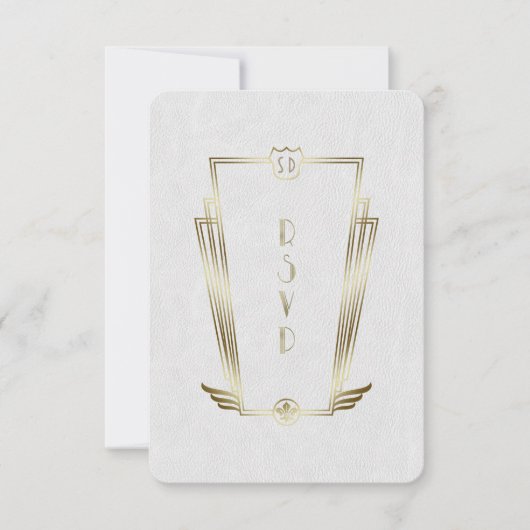 Royal Gold White Art Deco Monogram Wedding RSVP (Vorderseite)