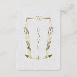 Royal Gold White Art Deco Monogram Wedding RSVP Karte