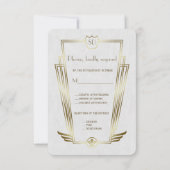 Royal Gold White Art Deco Monogram Wedding RSVP Karte (Rückseite)