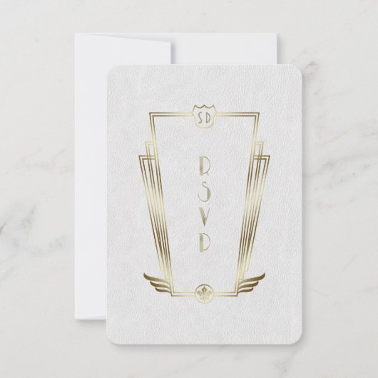 Royal Gold White Art Deco Monogram Wedding RSVP Karte (Vorderseite)