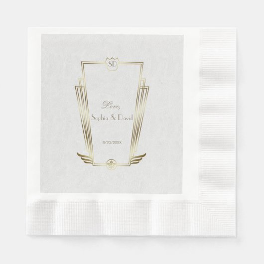 Royal Gold White Art Deco Monogram Wedding Serviette (Vorderseite)