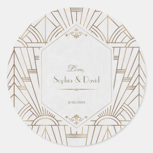 Royal Gold White Great Gatsby 1920er Hochzeit Runder Aufkleber (Vorderseite)