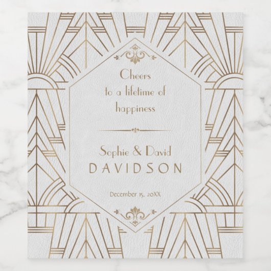 Royal Gold White Great Gatsby 1920er Hochzeit Weinetikett (Einzelnes Label)