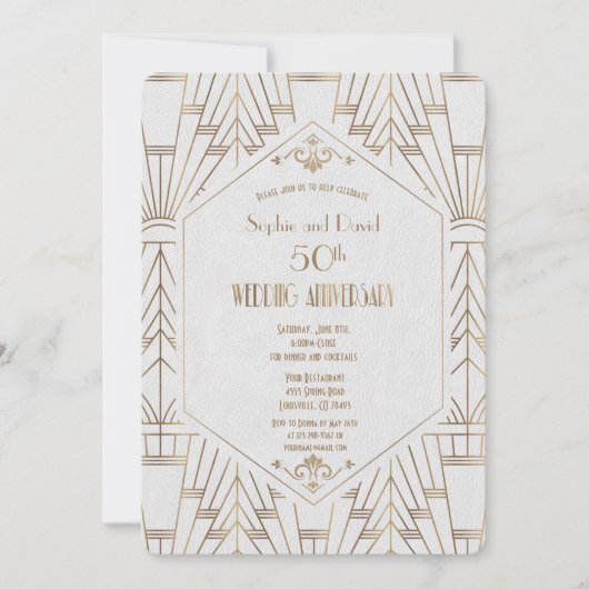 Royal Gold White Great Gatsby Hochzeit Jubiläum Einladung (Vorderseite)