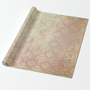 Royal Golden Copper Rose Metallic Damask Princess Geschenkpapier
