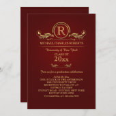 Royal Golden Monogram Abschluss Einladung (Vorne/Hinten)