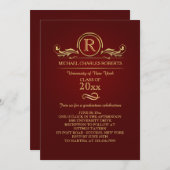 Royal Golden Monogram Abschluss Einladung (Vorne/Hinten)