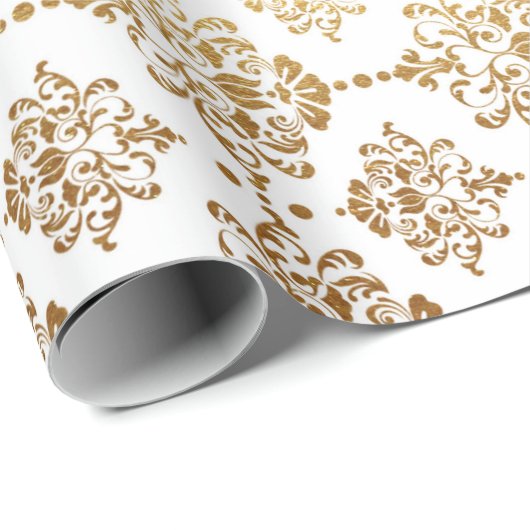 Royal Golden Ornament White Floral Princess Geschenkpapier (Rolleneckpunkt)