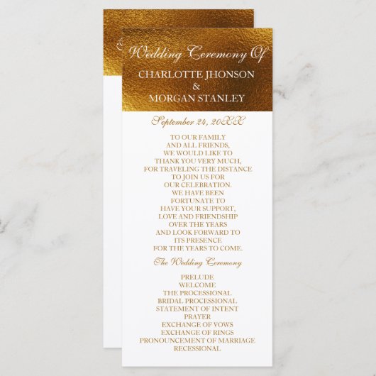 Royal Golden Shiny White Wedding Program Programm (Vorne/Hinten)