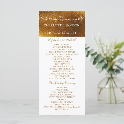 Royal Golden Shiny White Wedding Program Programm (Stehend Vorderseite)