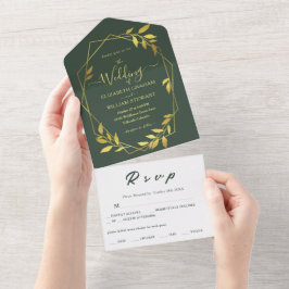 Royal Green Botanical Elegant Geometric Wedding All In One Einladung