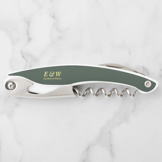 Royal Green Elegant Monogram Modern Wedding Kellnermesser (Vorderseite)