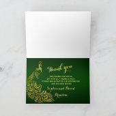 Royal Green Gold Peacock Wedding DANK Dankeskarte (Innenseite)
