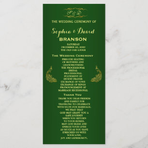 Royal Green Gold Peacock Wedding Program Custom Programm