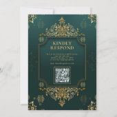 Royal Green I Gold Floral QR Code Muslime Hochzeit Einladung (Rückseite)