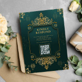 Royal Green I Gold Floral QR Code Muslime Hochzeit Einladung