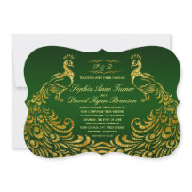 Royal Green Imitats Gold Peacock Wedding Einladung
