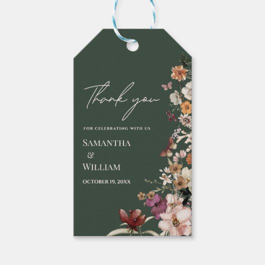 Royal Green Pastel Wildblume Modern Boho Wedding Geschenkanhänger (Vorderseite)