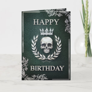 Royal Green & Silver King of the Dead Birthday Karte