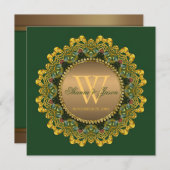 Royal Green und Gold Mandala Lace Wedding Einladung (Vorne/Hinten)