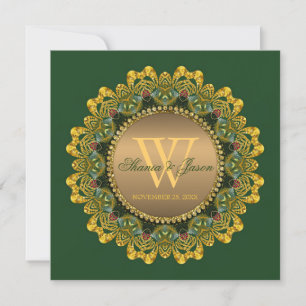 Royal Green und Gold Mandala Lace Wedding Einladung