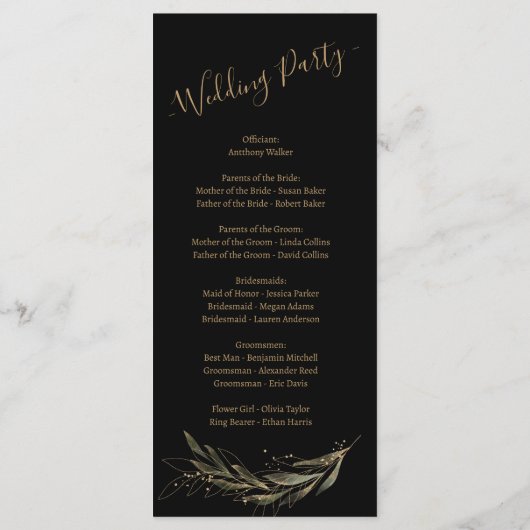 Royal Hochzeit Black All in One Wedding Programm (Rückseite)