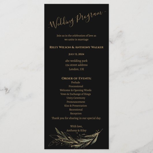 Royal Hochzeit Black All in One Wedding Programm (Vorderseite)