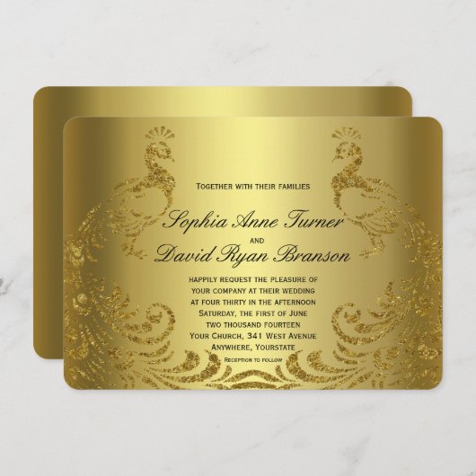 Royal Imitats Gold Abstrakt Peacock Wedite Einladu Einladung (Vorne/Hinten)