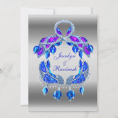 Royal Indian Blue Silver Peacock Wedding Einladung (Vorderseite)