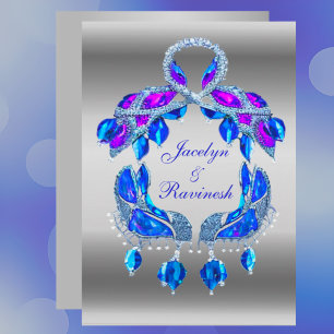 Royal Indian Blue Silver Peacock Wedding Einladung