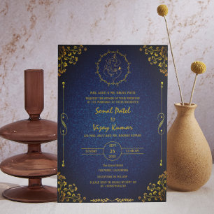 Royal Indian Hindu Wedding Ganesha Logo Golden Einladung
